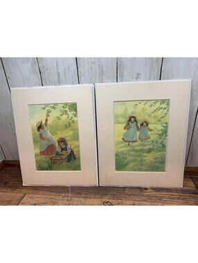 Lithograph Art Prints Lot of 2 Christa Kieffer 1986 Harvest/Promenade Matted